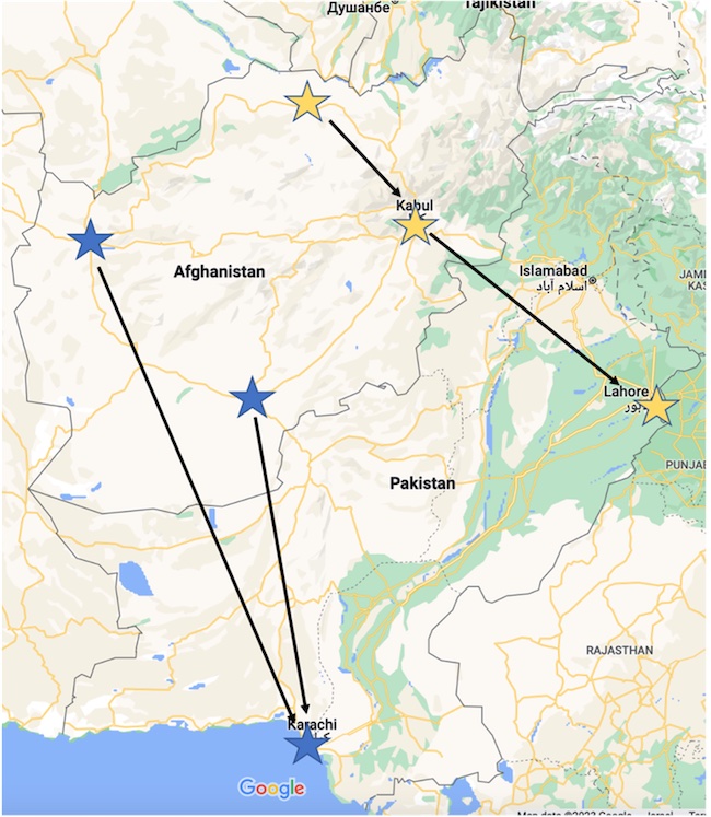 Map of Retinoblastoma Silk Road Program: Referral Pathway from Afghanistan to Pakistan